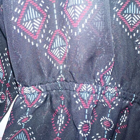 Maurice's Sheer Black Geometric Print Tunic Top With Elastic Waist & 3/4 Sleeves - Picture 5 of 11